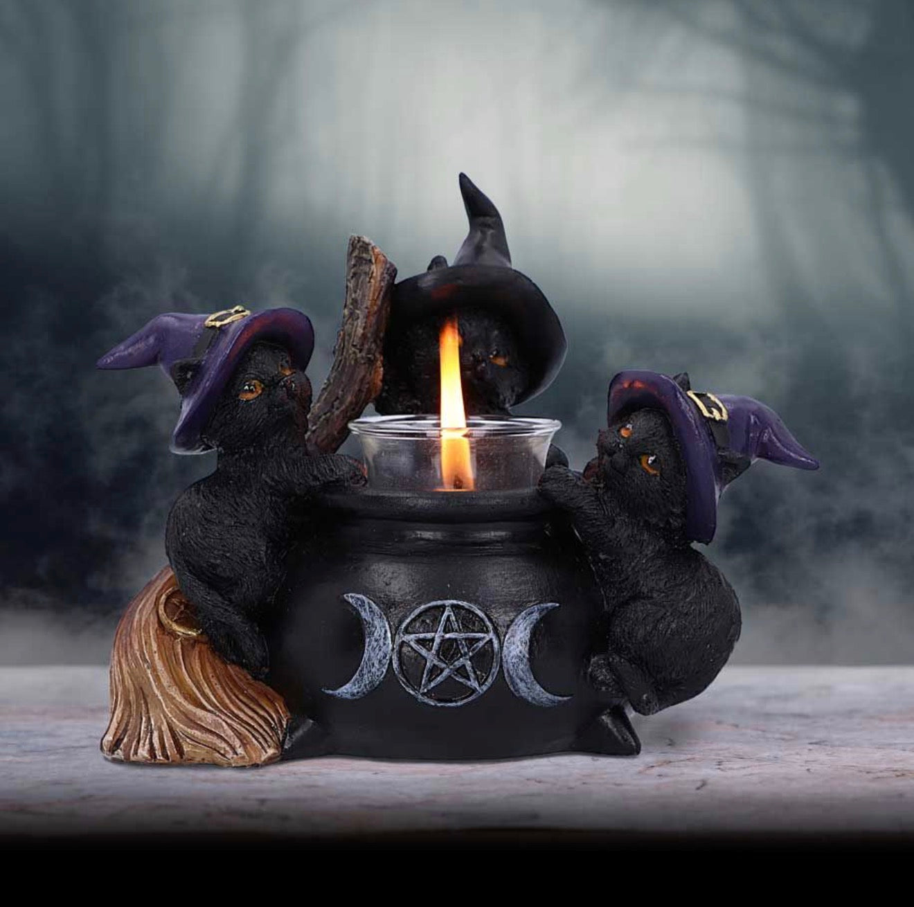 Familiar Cauldron Black Cat Candle Holder 12.5cm
