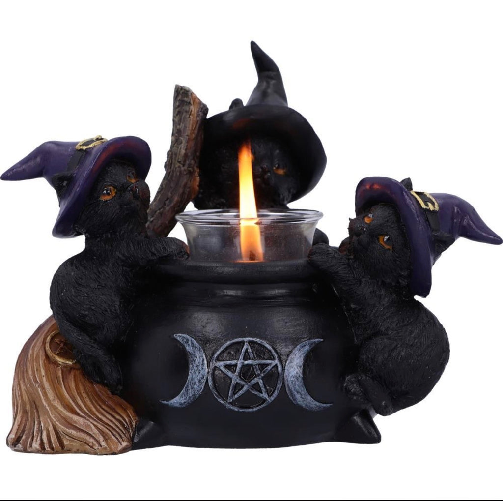 Familiar Cauldron Black Cat Candle Holder 12.5cm