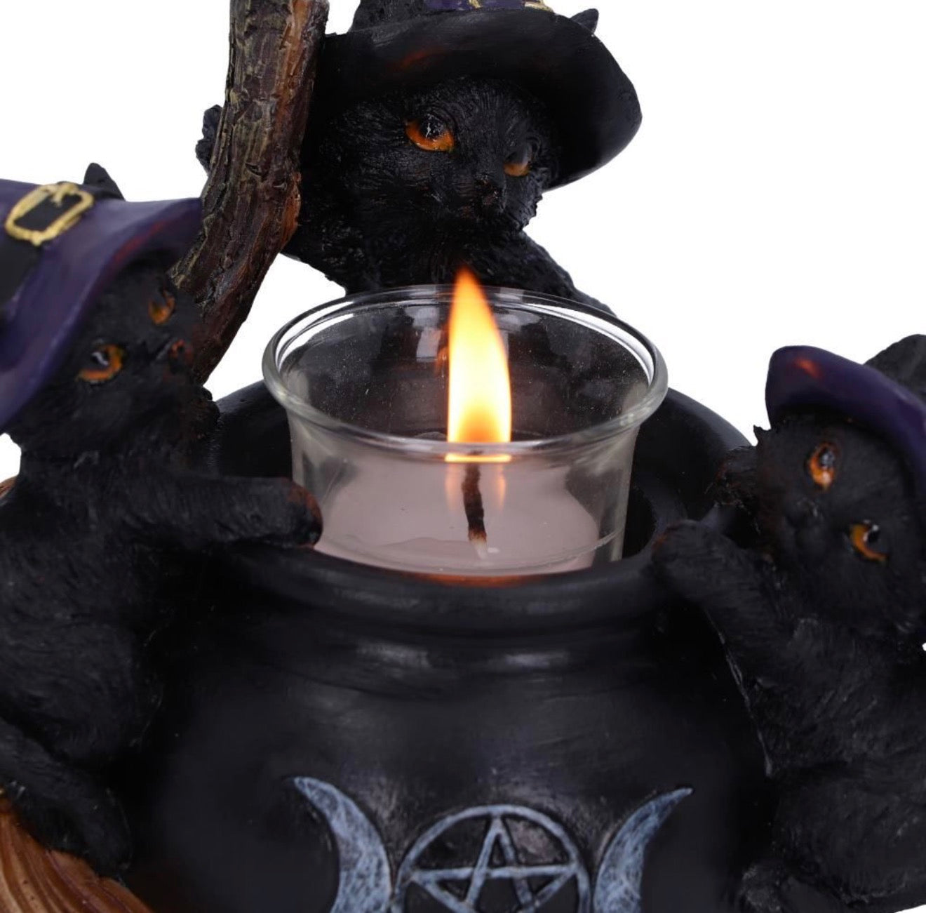 Familiar Cauldron Black Cat Candle Holder 12.5cm